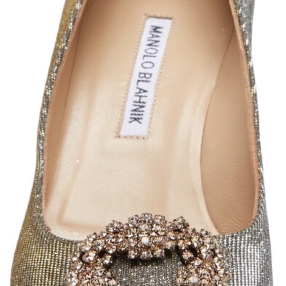 Manolo Blahnik 50 HANGISI  Metallic Crystal-Toe Pump, Gold/Silver~EU 36.5/US 6.5 - Picture 14 of 15